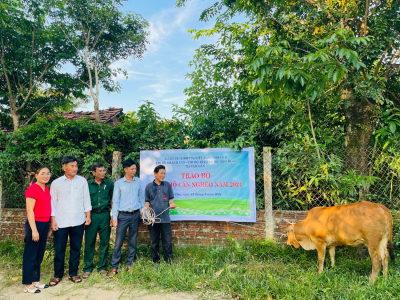 Trao bò cho hộ cận nghèo tại thôn Khánh Tân